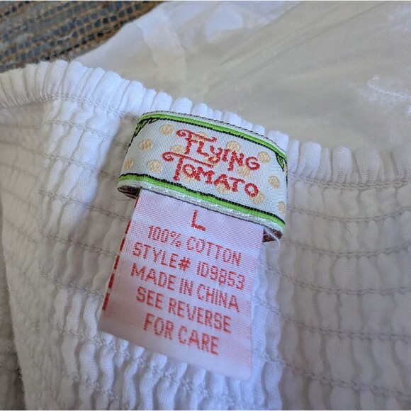 Flying Tomato Maxi Dress Boho Smocked Sleeveless Large White Fully Lined Bows - Picture 3 of 8